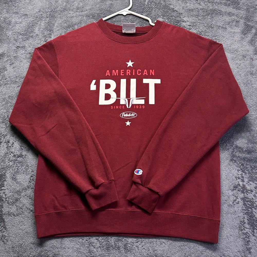 Peterbilt Sweatshirt Mens Medium Maroon American Bilt Graphic Champion Pullover